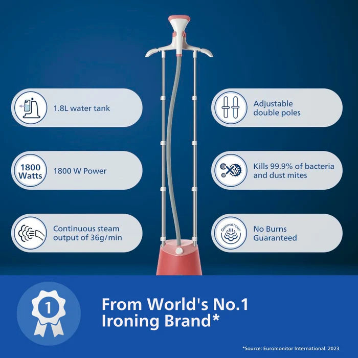 Philips STE1020/40 Standing Garment Steamer, 1800W Powerful Steam, Quick Heat-Up & Wrinkle Removal