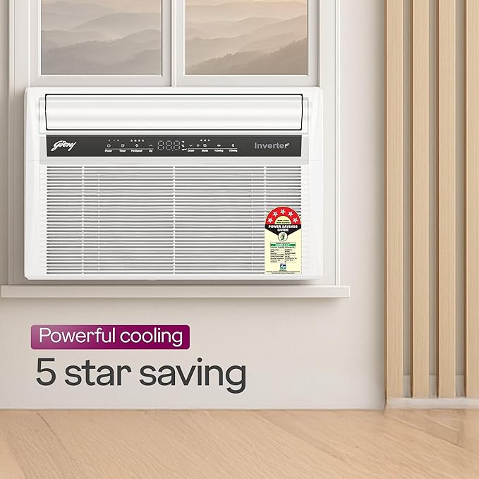 Godrej 1.5 Ton 5 Star 5-In-1 Convertible Cooling, Heavy Duty Cooling At 52°C, I-Sense Technology, Self Clean, Smart Diagnosis, Inverter Window AC (Copper, 2025 Model, AC 1.5T WIC 18XTC5 WYA, White)