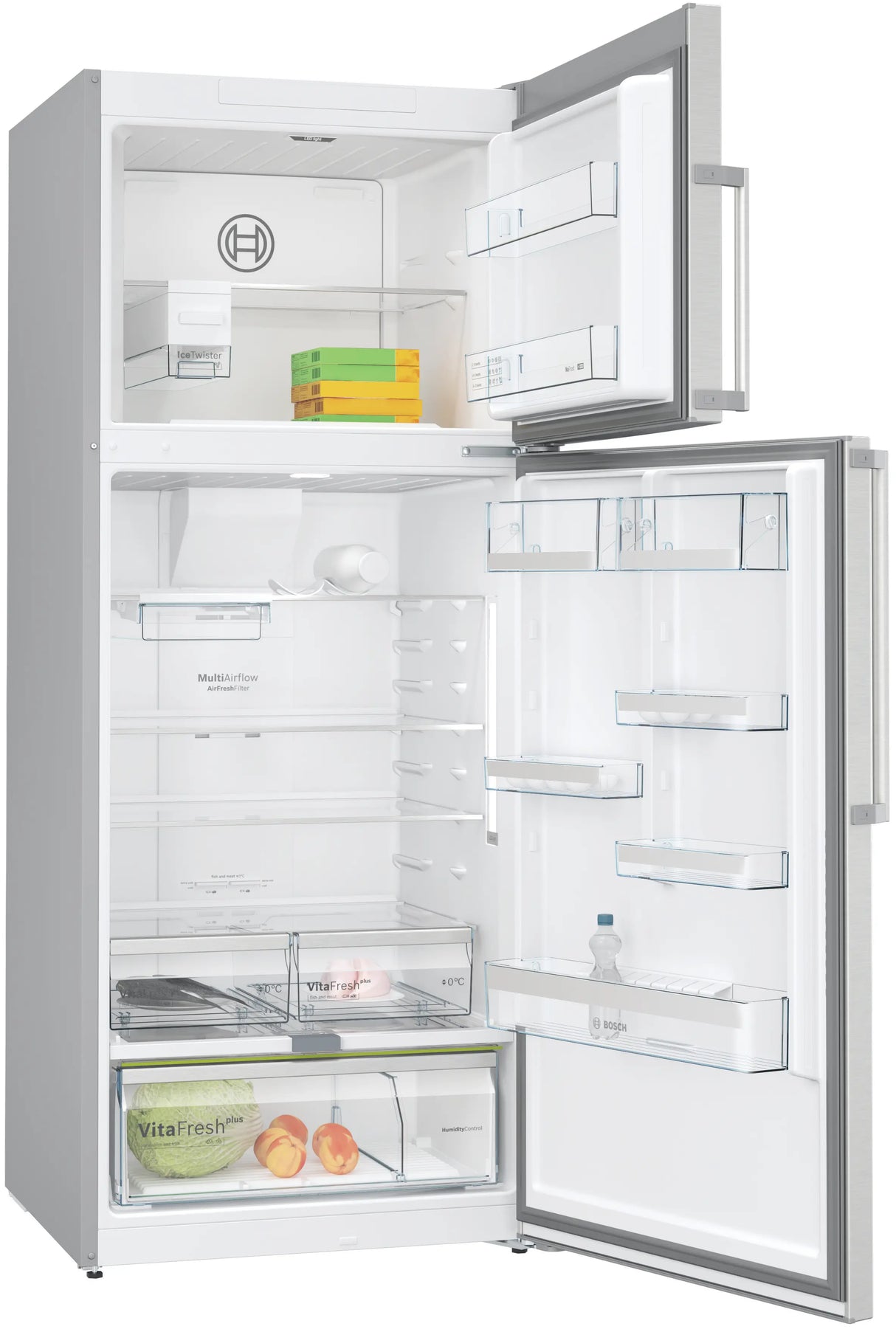 Bosch Series 6 2-Door Free-Standing Fridge-Freezer with Freezer on Top, Brushed Steel, Anti-Fingerprint, Total No Frost (KDN76AID0I)