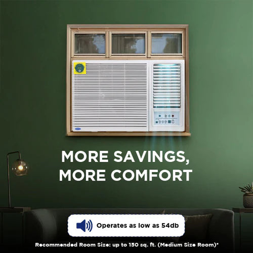 Carrier 1.5 Ton 3 Star Inverter Window AC – Estrella GXI (CIW19EC3R36F0), Copper Condenser, Dust Filter, Turbo Mode, White
