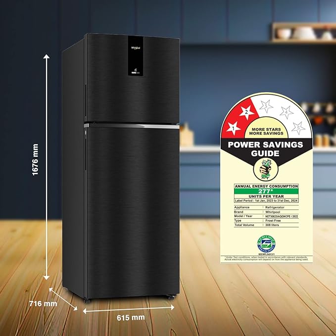 Whirlpool 308L 2-Star Inverter Double Door Fridge (IFPRO INV CNV 355 Omega Black(2s)-TL - 21814)