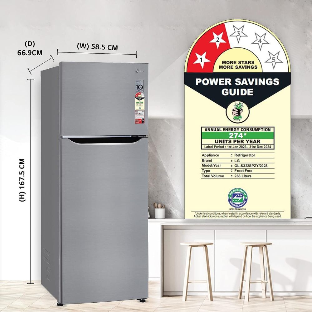 Refrigerator Excellence: LG 288L Convertible Double Door Fridge (Shiny Steel)