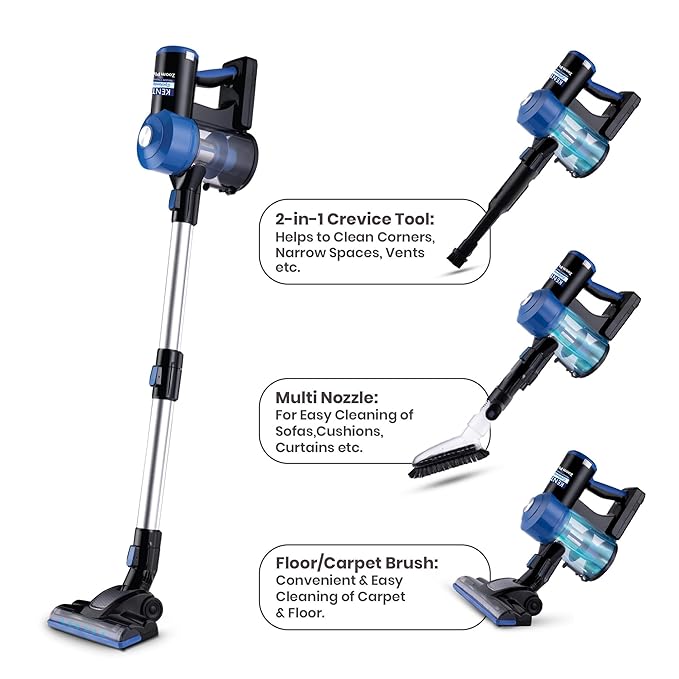 KENT Zoom Plus Vacuum Cleaner | 150W | Battery Operated, Rechargeable, Cordless & Hoseless | Bagless Design | Cyclone5 Technology | Washable HEPA Filter | Multi Nozzle Operation