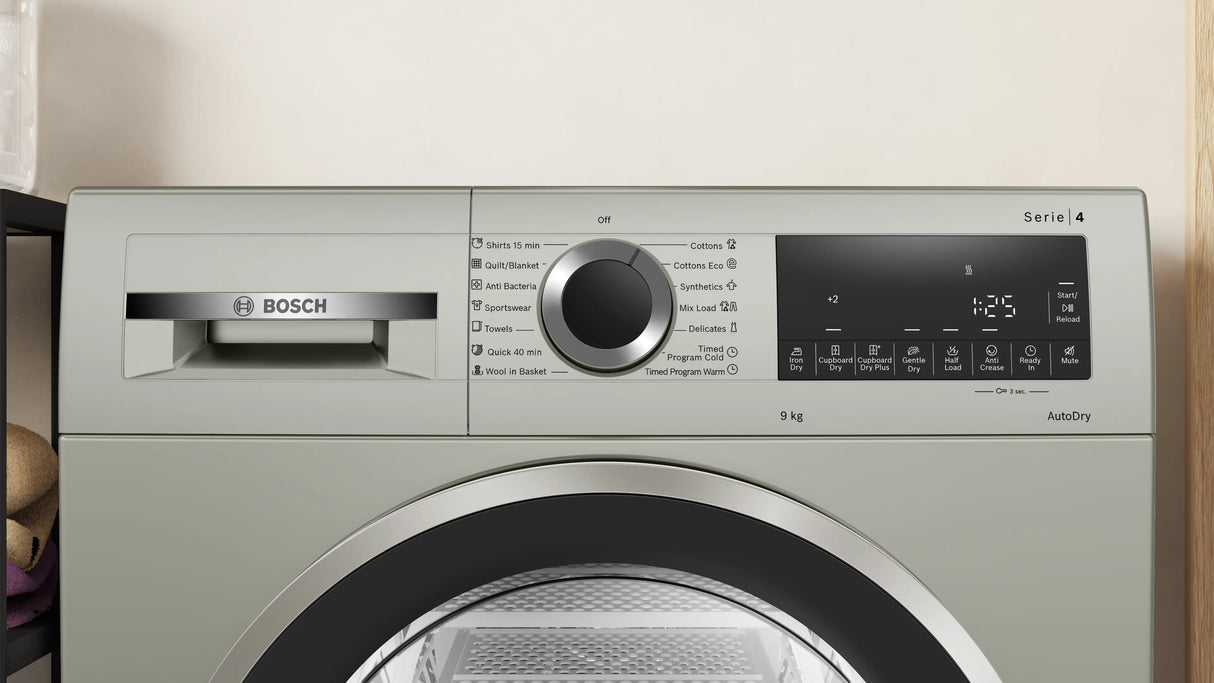 Bosch 9 Kg Silver Inox Tumble Dryer – Series 4 Condenser Model WPG24108IN