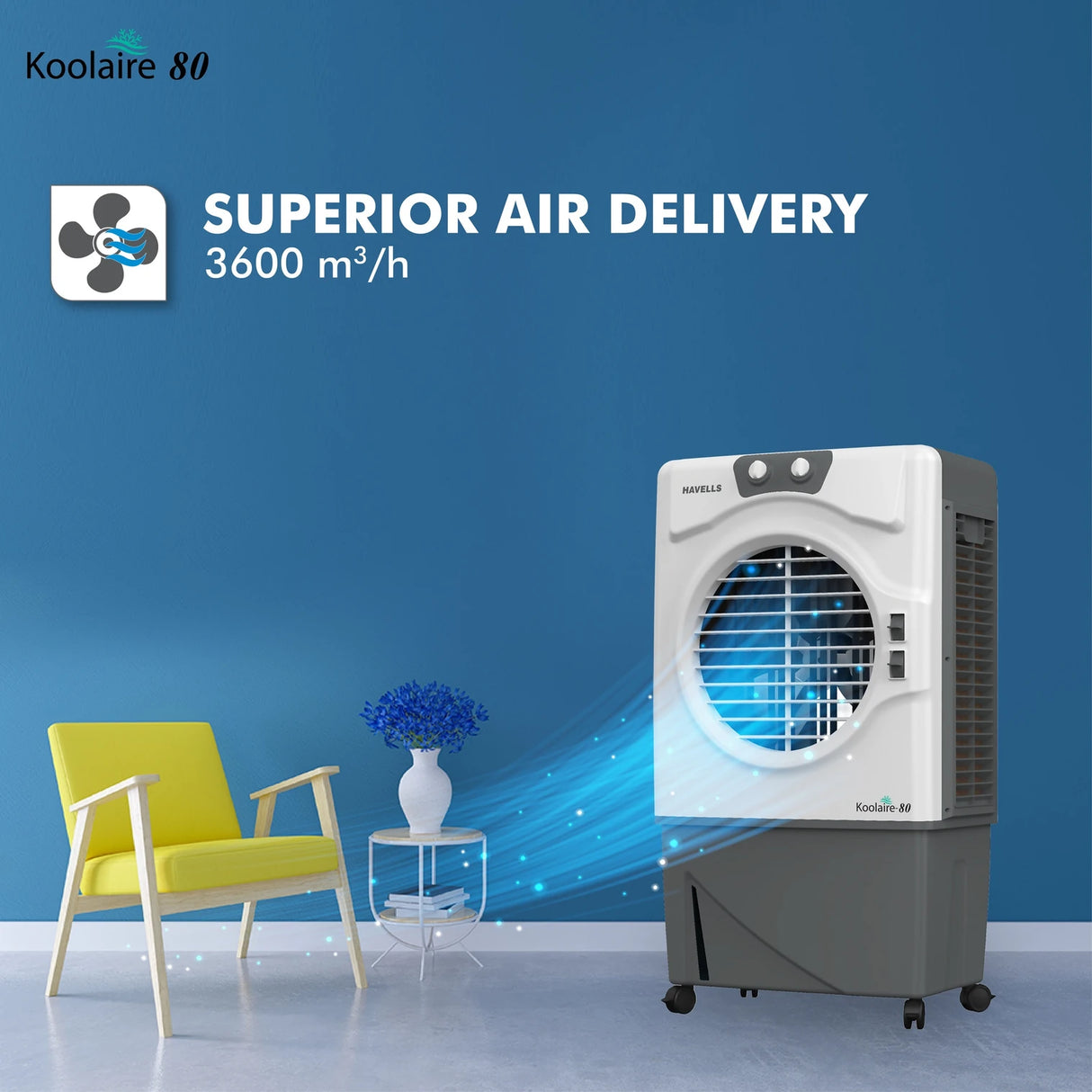 Koolaire 80 L Desert Air Cooler – Powerful Cooling White Grey