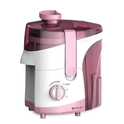 Bajaj JX20 Juicer Mixer Grinder, 500W Motor, 3 Stainless Steel Jars, 18,000 RPM Speed, White/Pink