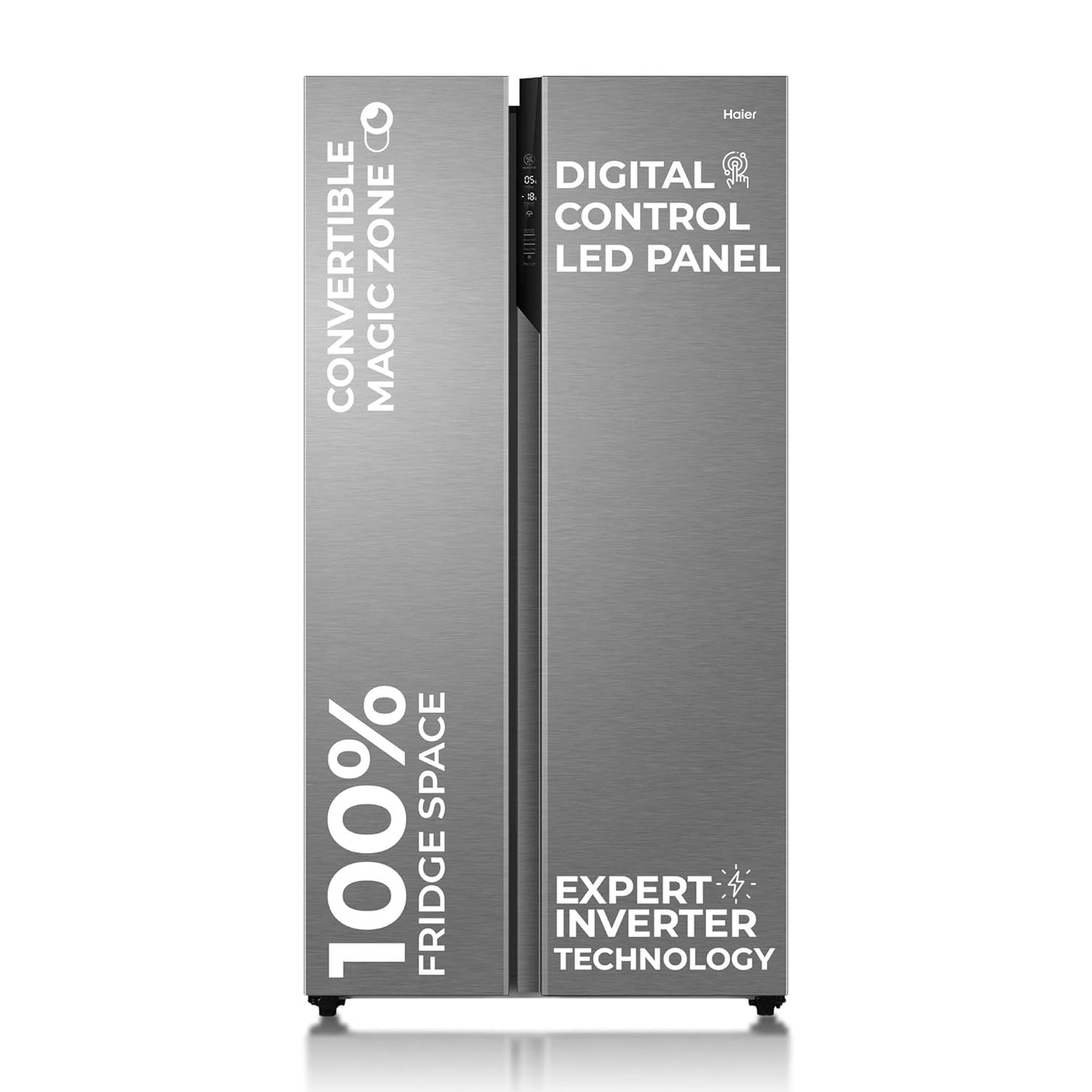 Haier 596 L, 3 Star, Convertible Fridge Space, Expert Inverter, Frost Free Side by Side Refrigerator, (HES-690SS-P, Shiny Silver)
