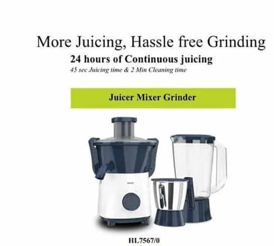 PHILIPS HL7567/03 Juicer Mixer Grinder, 500W, 2 Jars (Stainless Steel & Blender)