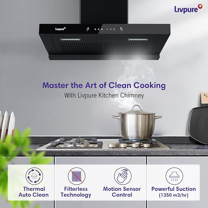 Livpure Ether 60cm T-Shape Kitchen Chimney: Filterless, Thermal Auto-Clean, Strong Suction
