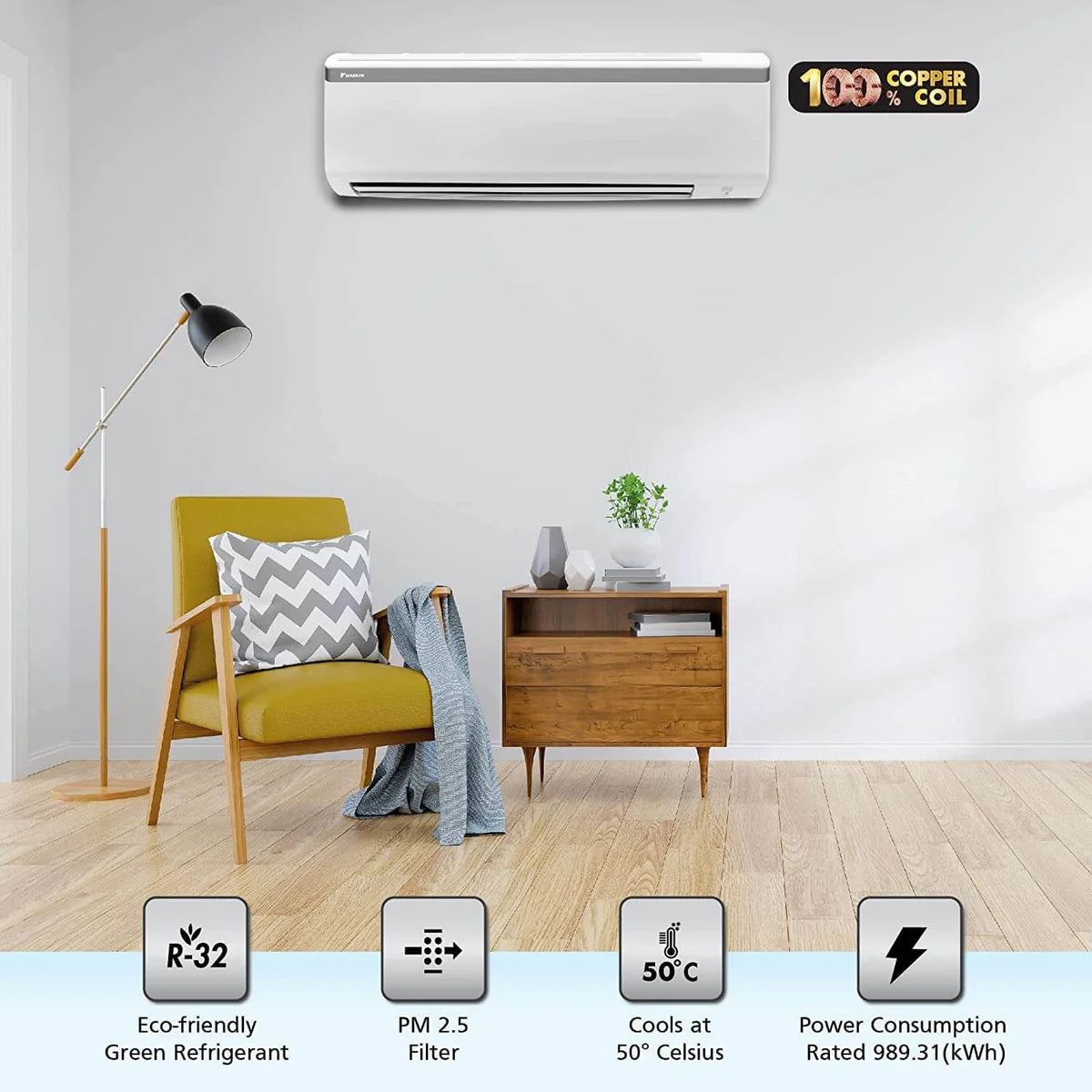 Daikin 1.5 Ton 3 Star Fixed Speed Split AC FTL50UV16 | PM 2.5 Filter | Copper | High Ambient Cooling | R32