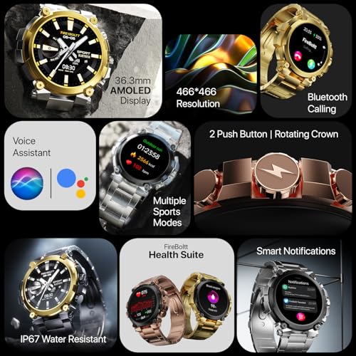 Fire-Boltt Dominian Smartwatch – 1.43″ AMOLED Display, Stainless Steel Design, Bluetooth Calling, 466×466 Resolution, IP67, Health & Sports Modes