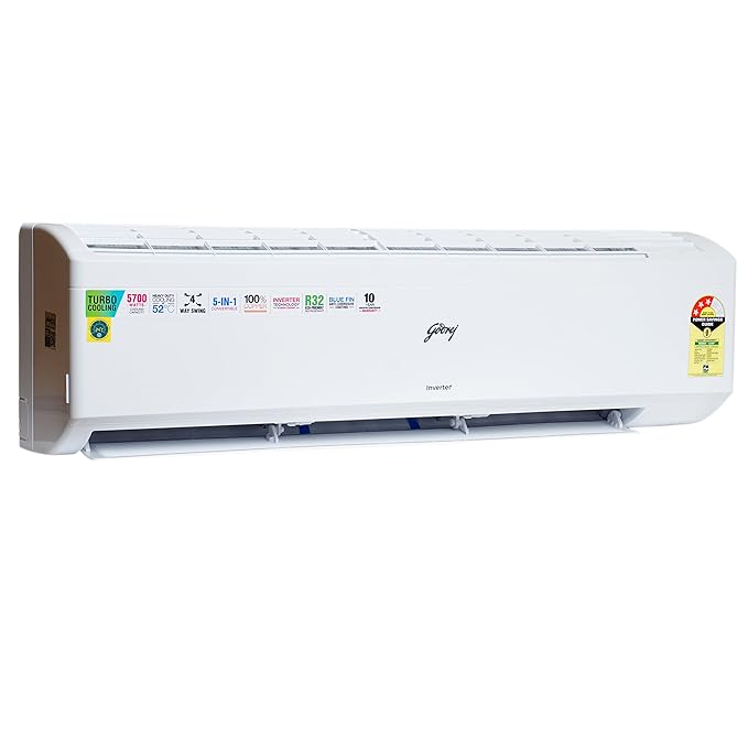 Godrej 1.7 Ton 3 Star, 5-In-1 Convertible Cooling, Inverter Split AC (Copper, Turbo Cooling at 52°C, 2024 Model, SIC 20ITC3-WZR, White)