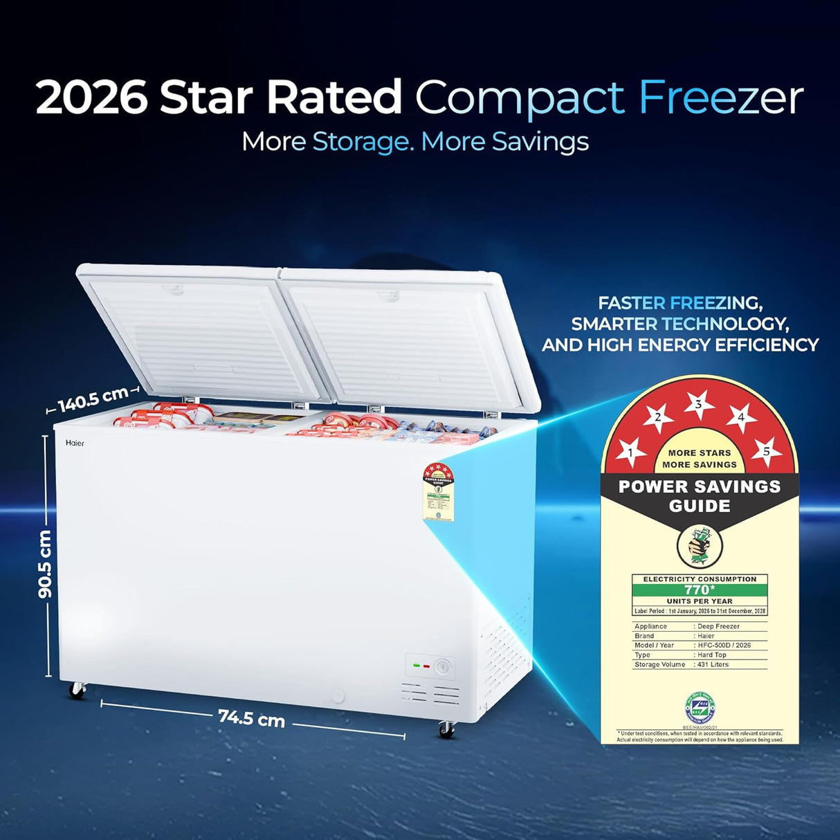 Haier HFC-500DPW5 White Deep Freezer – 439L Capacity, 5 Side Cooling & Energy Efficient Design