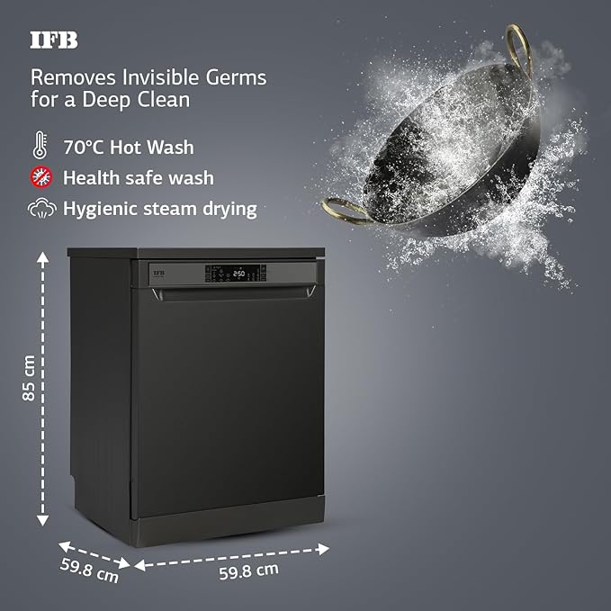 IFB 16 Place Settings Dishwasher with Ion Technology, Auto Programme, (Neptune VX16, 70 Degree Hot Water Wash, Hygienic Steam Drying, with Additional 3rd Rack, Inox Grey, 2024)