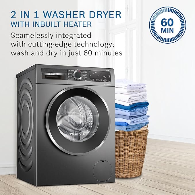 Bosch 10.5/6 KG Inverter Fully Automatic Front Load Washer Dryer with LED TOUCH DISPLAY (WNA2E4U1IN,Cast Iron Grey)