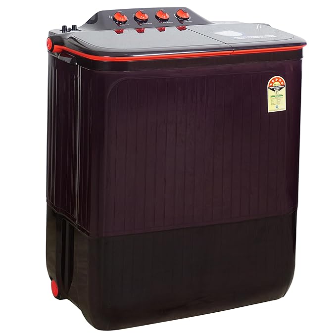 Havells-Lloyd 8 Kg 5 Star Semi-Automatic Top Load Washing Machine (GLWS805EXA Plum Cola With Pink lid, Double Layered Toughened Glass Lids)
