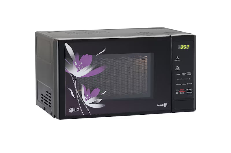 LG MS2043BP 20L Solo Microwave Oven with Grill, i-Wave Technology, Anti-Bacteria Cavity, Glass Door – Floral Black
