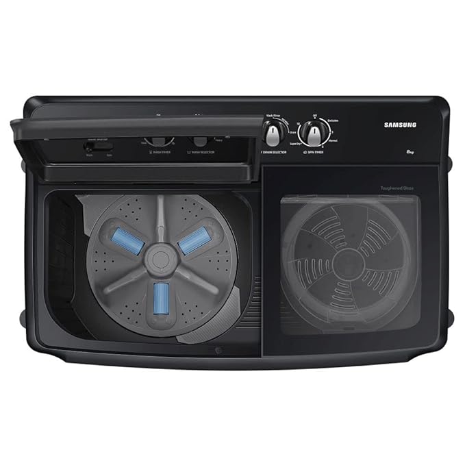 Washer: Explore features of Samsung's 8 kg 5 Star Semi-Automatic Top Load.