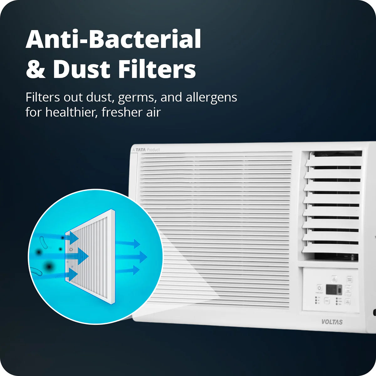Voltas 1 Ton 2 Star Window AC (122FS Platina) | 3150W Cooling | 100% Copper | Anti-Dust Filter | High Ambient Cooling 48°C
