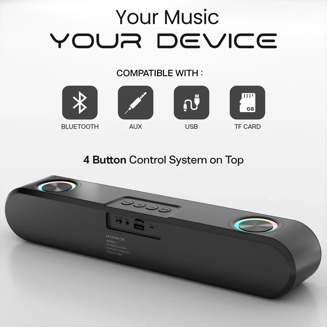 Hammer BeatBox 24W Output Bluetooth Soundbar With RGB Lights & Upto 8 Hours Playtime