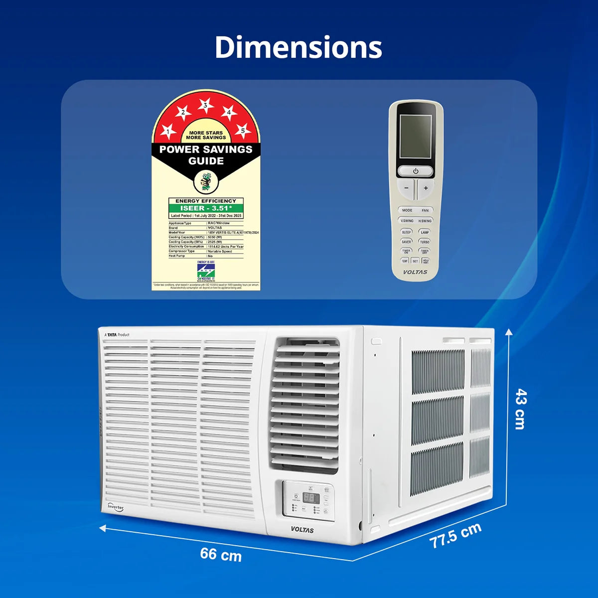 Voltas 1.5 Ton 5 Star Window Air Conditioner 185V Vertis Elite-1