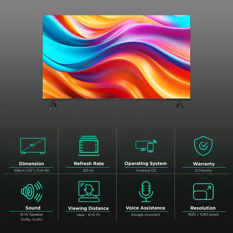 TCL 43S5400A 108 cm (43 inch) Full HD LED Smart Android TV with Dolby Audio (2023 model)