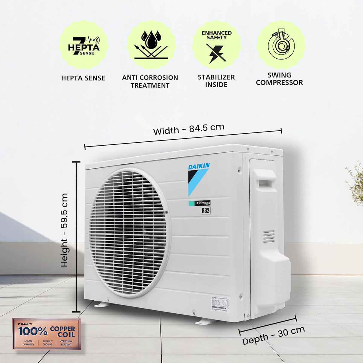 Daikin 1.5 Ton 3 Star Inverter Split AC | Copper Condenser | PM 2.5 & Apatite Filter | Model ATKL50UV16VAF | White