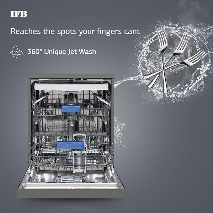 IFB 16 Place Settings Dishwasher with Ion Technology, Auto Programme, (Neptune VX16, 70 Degree Hot Water Wash, Hygienic Steam Drying, with Additional 3rd Rack, Inox Grey, 2024)