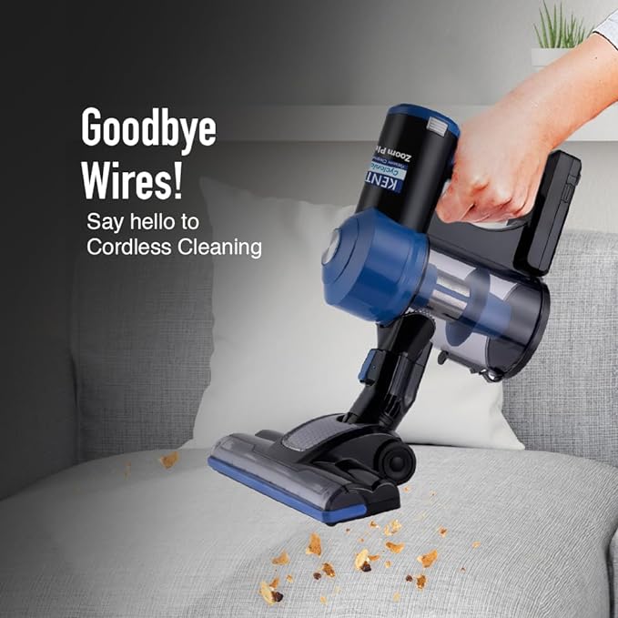 KENT Zoom Plus Vacuum Cleaner | 150W | Battery Operated, Rechargeable, Cordless & Hoseless | Bagless Design | Cyclone5 Technology | Washable HEPA Filter | Multi Nozzle Operation