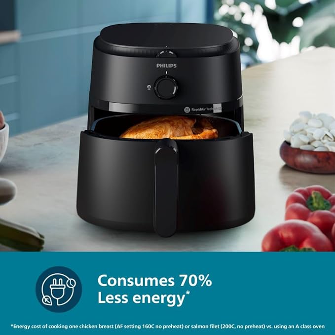 PHILIPS Air Fryer NA130/00, Uses 90% Less Fat, 1700W, Up to 6.2 Litres with Rapid Air Technology (Black), Extra Large