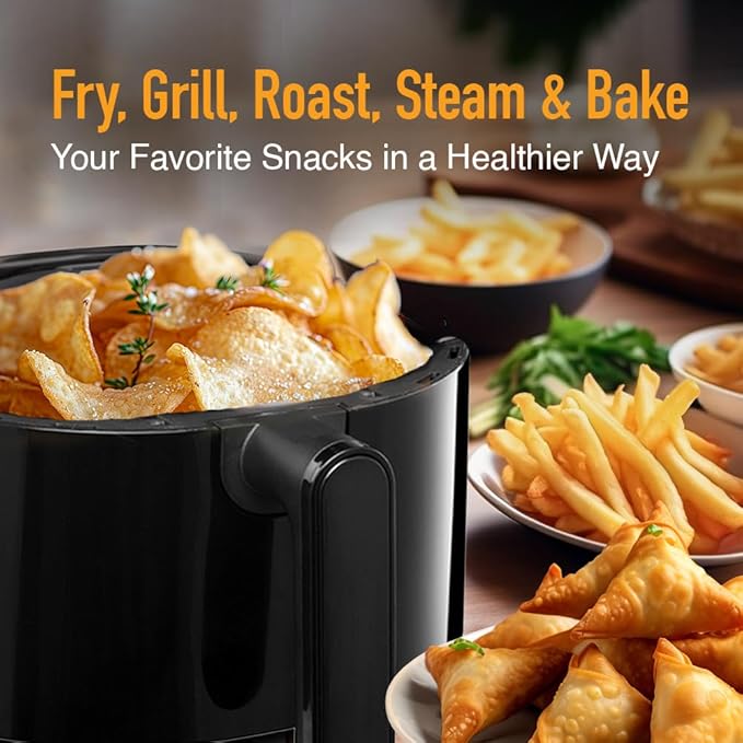 KENT Classic Plus Air Fryer | 1300W Power & 4.2L Capacity | Vapour Steam for Crisp Frying, Grill, Roast, Steam & Bake | Auto Cut-Off | 80% Less Oil | High Temperature & Uniform Heating | Black