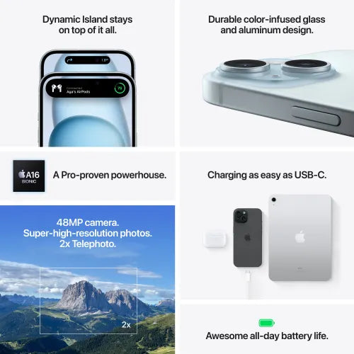 Apple iPhone 15 (128 GB Storage, Blue) – A16 Bionic Chip, 48MP Camera & Dynamic Island