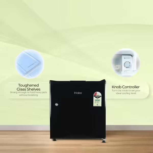 Haier HRD-752KSA 50L Single Door Refrigerator 2 Star Direct Cool Mini Fridge Black Steel with Lock & Key | Compact Cooling Solution