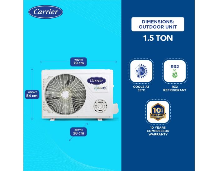 Carrier 1.5 Ton 3 Star Flexicool Inverter Split AC( Copper, 6-in-1 with Xtreme Air flow, Xtreme Lumo Exi)
