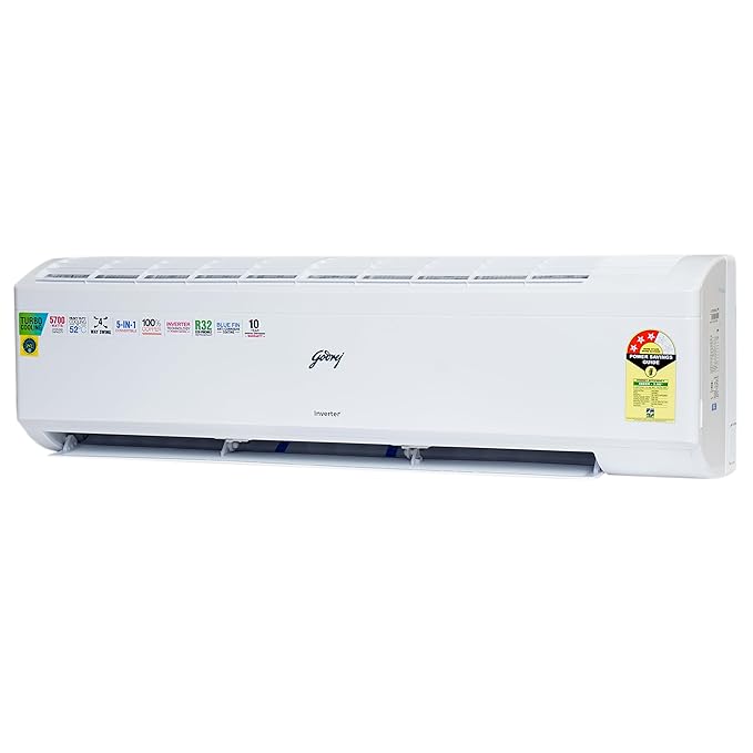 Godrej 1.7 Ton 3 Star, 5-In-1 Convertible Cooling, Inverter Split AC (Copper, Turbo Cooling at 52°C, 2024 Model, SIC 20ITC3-WZR, White)
