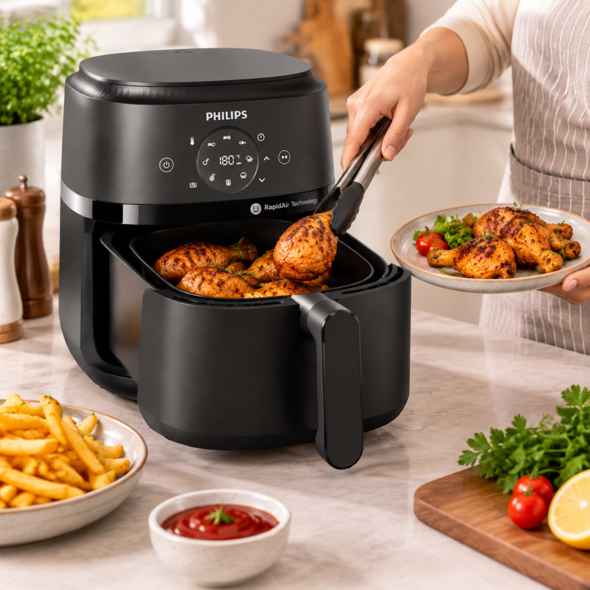 Philips NA239/01 1700W Air Fryer: Rapid Air Technology, Adjustable Temperature, Built-In Timer