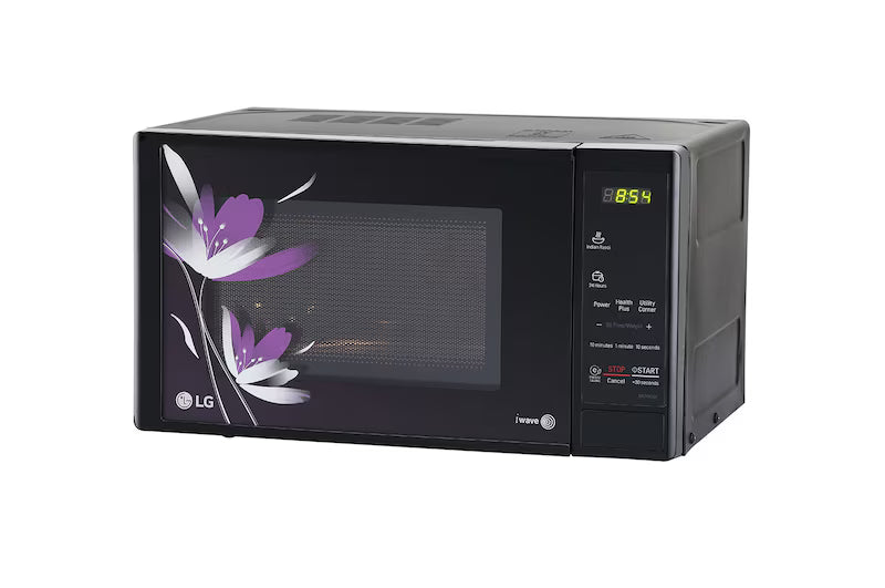 LG MS2043BP 20L Solo Microwave Oven with Grill, i-Wave Technology, Anti-Bacteria Cavity, Glass Door – Floral Black