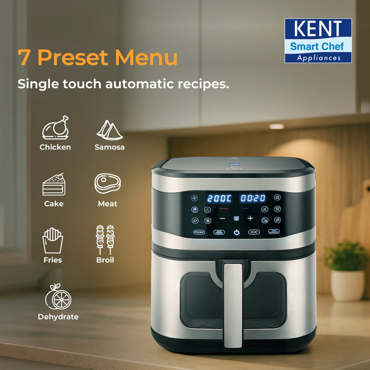 KENT 8 L Digital Air Fryer – Oil-Free Frying with Smart Temperature Control