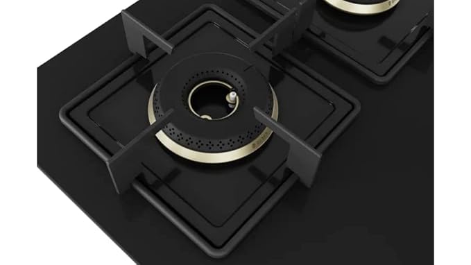 Bosch Built-in Gas Hob Black Tempered Glass Glass 4 Burner Auto Ignition 60 cm True Brass 2D Ring Burner with Glossy Black Heat Shield and Enamelled Pan Support (PNH6B6F10I)