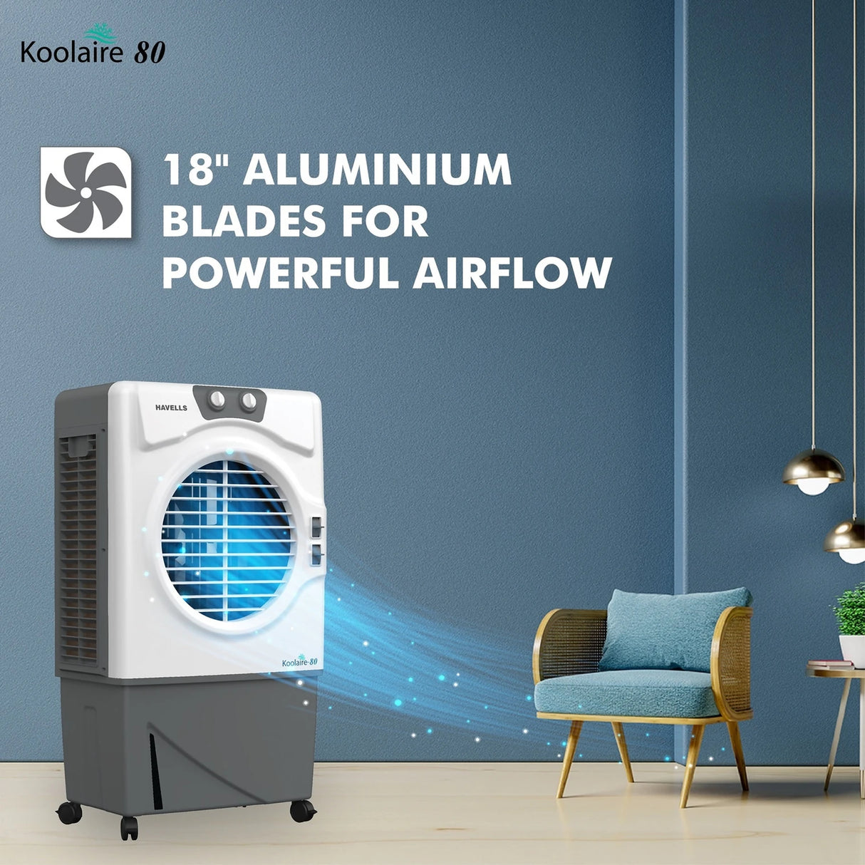 Koolaire 80 L Desert Air Cooler – Powerful Cooling White Grey