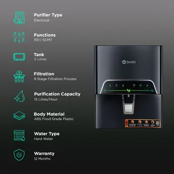 AO Smith ProPlanet P4 Pro 5L RO + SCMT Water Purifier with Copper Guard (Black)