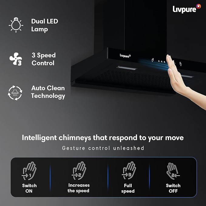 Livpure Ether 60cm T-Shape Kitchen Chimney: Filterless, Thermal Auto-Clean, Strong Suction