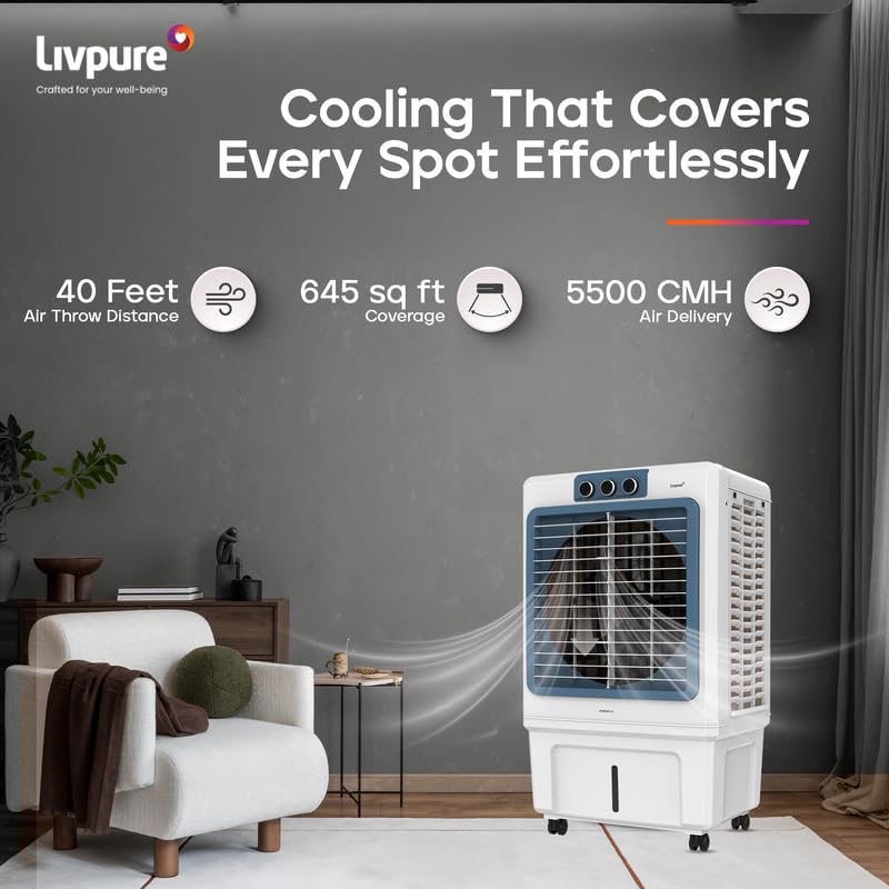 Livpure Iceblast Desert Air Cooler- 90L | 18" Fan Blade | High Air Delivery | Ice Chamber | Anti-Bacterial Honeycomb Pad | 190 Watts Motor with Inverter
