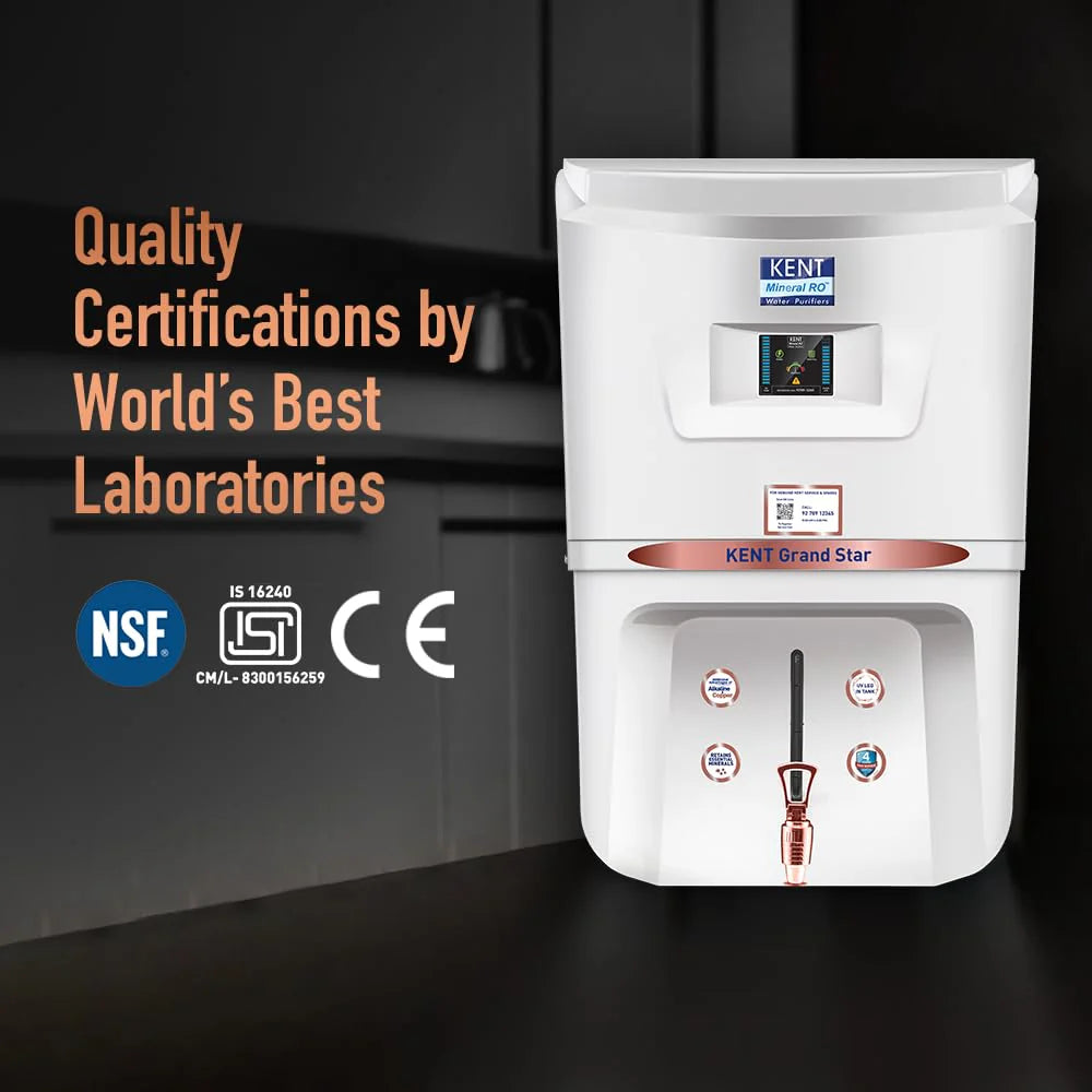 KENT Grand Star RO Water Purifier White | RO+UV+UF+TDS+Copper+Alkaline | 9L | 20 LPH