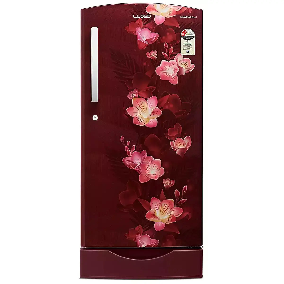 Lloyd Havells 188 L 1 Star Direct-Cool Single Door Refrigerator (2024 Model, GLDC201GIWT2JC,Floret WINE)