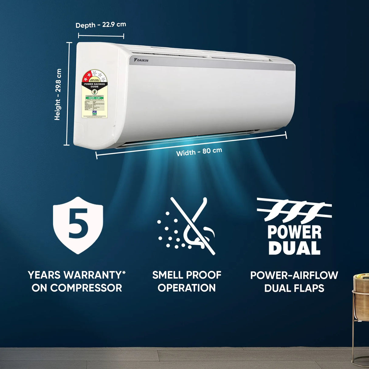 Daikin 1 Ton 2 Star Inverter Split AC (FTQ35XV16WBA) – Copper Condenser, PM 2.5 Filter, Stabilizer-Free Operation