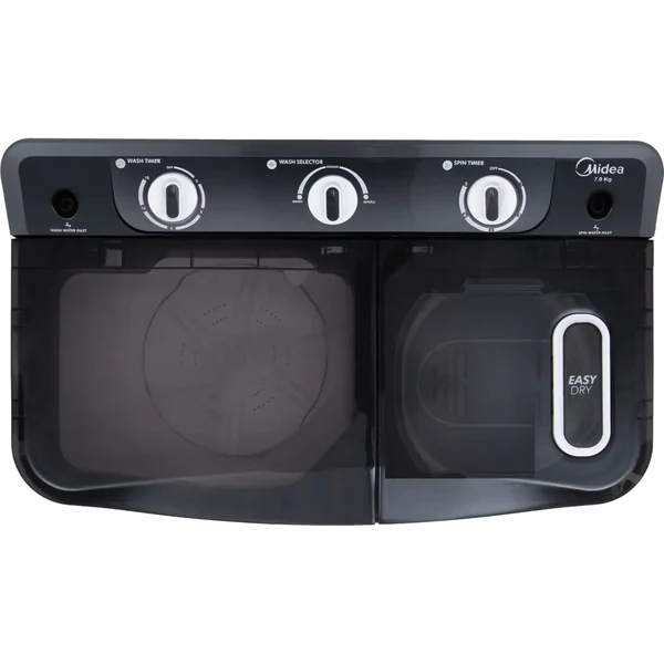 Midea 7 Kg Semi Automatic Twin Tub Washing Machine MWMSA070PDX(KW) with Plastic Lid (Black/White)