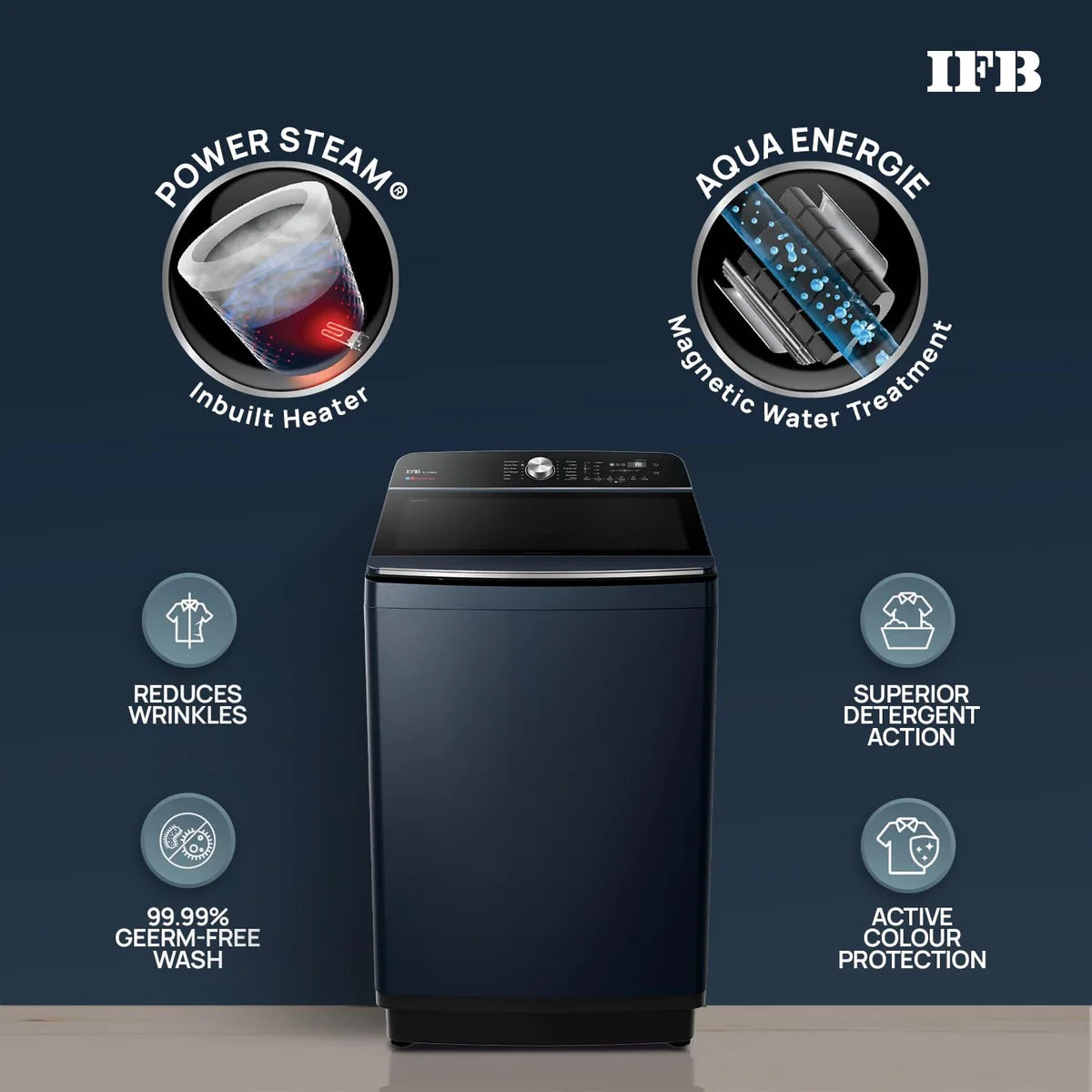 IFB 11 Kg 5 Star with DeepClean® Technology, AI Powered, Fully Automatic Top Load Washing Machine (2025 Model, TL111RB2SN, PowerSteam®, Inbuilt Heater, 5D Wash, Aqua Energie, Royal Blue)