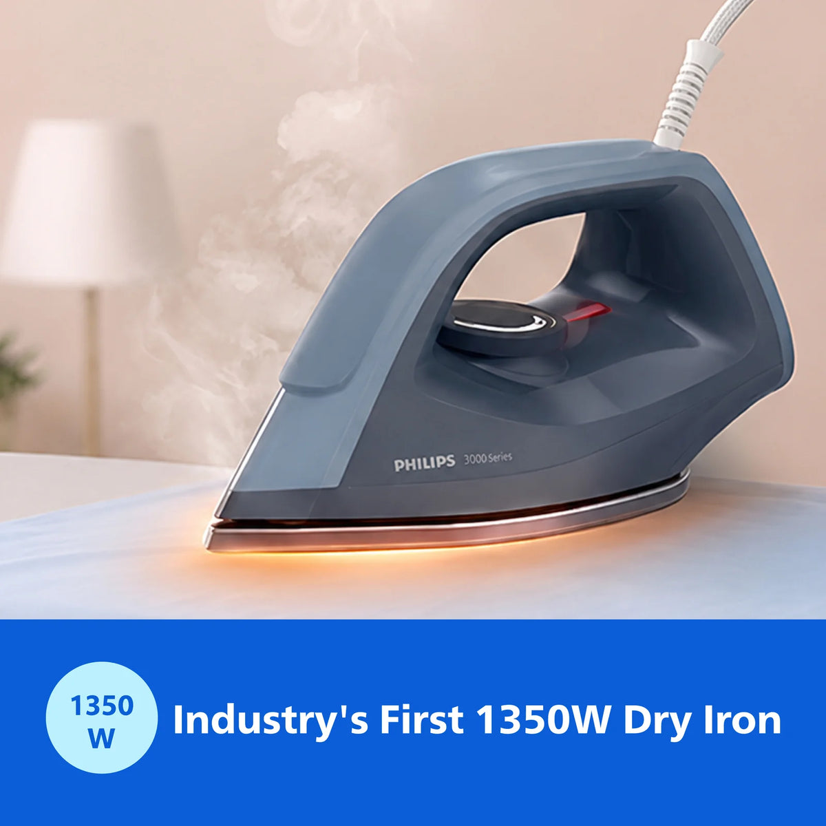 Philips DST0700/00 1000W Dry Iron: Golden Advanced Alloy Soleplate, Lightweight