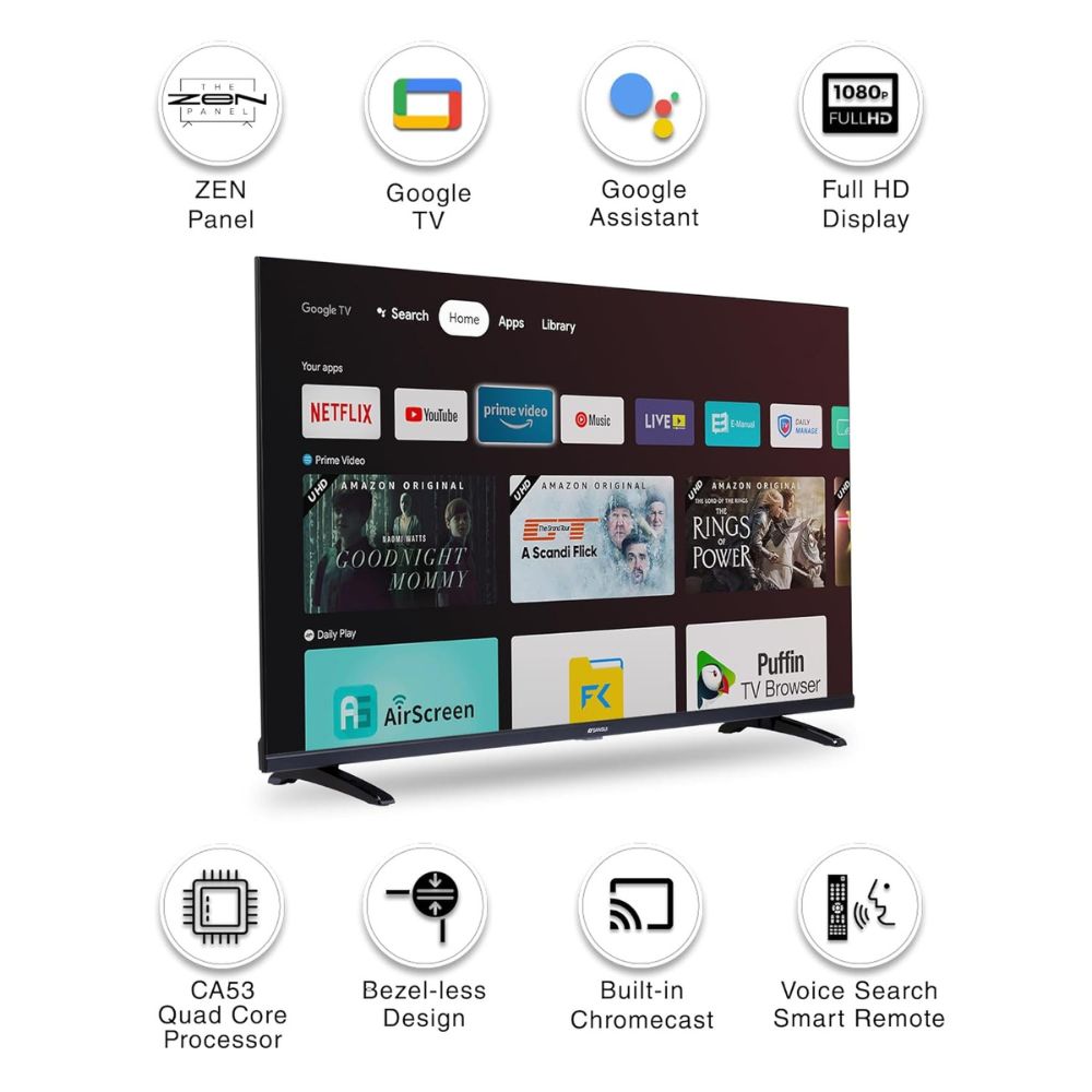 Sansui 109 cm (43 inches) SMART LED with CA53 processor, Android TV operating system, Dolby Audio support (Black) (JSW43GSFHD)